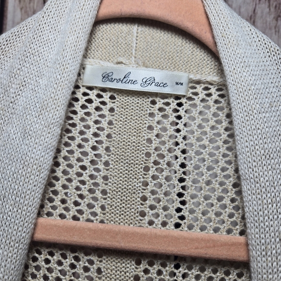Caroline Grace Cream Knit Short Sleeve Open Cardigan Size Medium - Picture 2 of 6